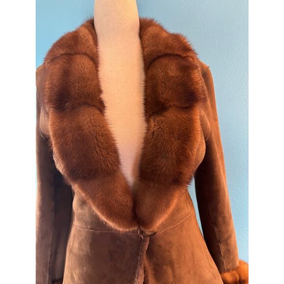 GORGEOUS Vintage Made in FRANCE 100% Mouton Jacket Brown Size 38 XS S - Picture 4 of 7